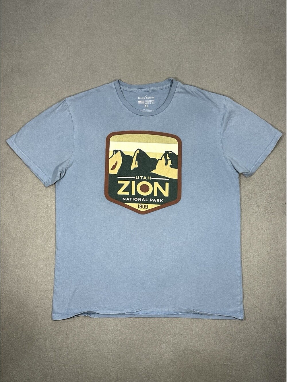 Zion National Park Utah T Shirt XL Blue Graphic 100% Cotton Made In USA